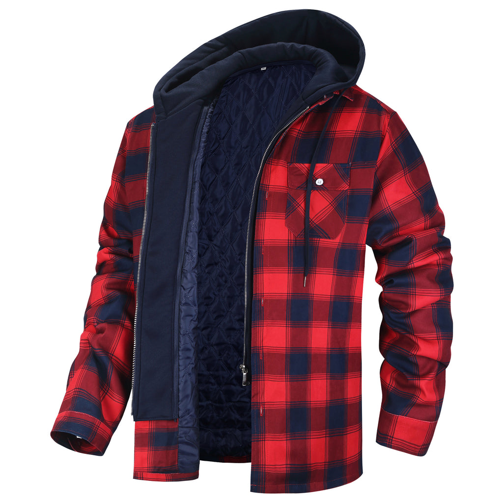 Autumn and Winter Cotton Outwear Plaid Long-Sleeved Loose Hooded Jacket teemdrop