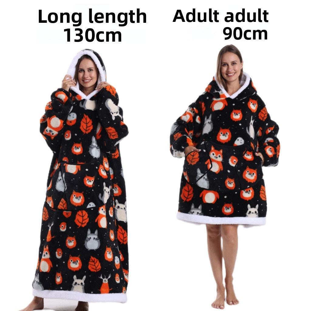 Women Men Winter Thickened Warm Hooded Blanket Pajamas teemdrop