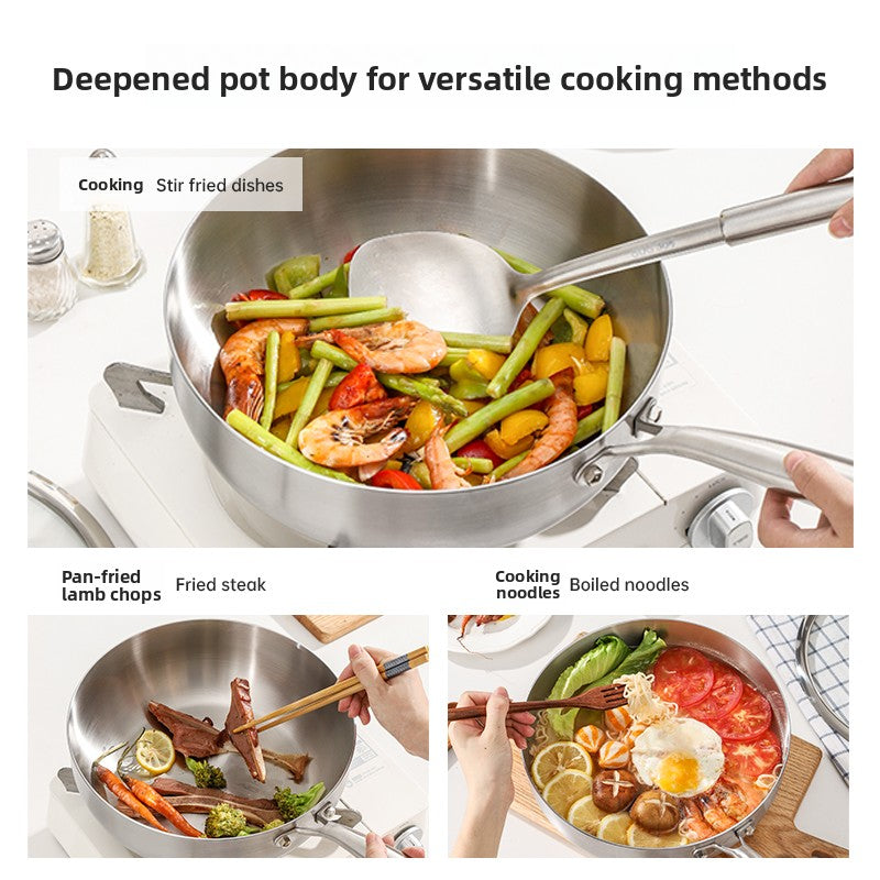 Thickened 304 Stainless Steel Deepened Flat-Bottomed Wok