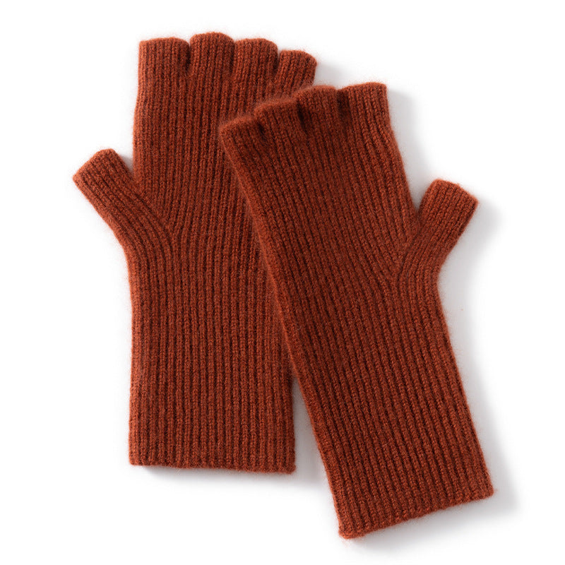 Cashmere Vertical Pattern Half-Finger Long Warm Gloves teemdrop