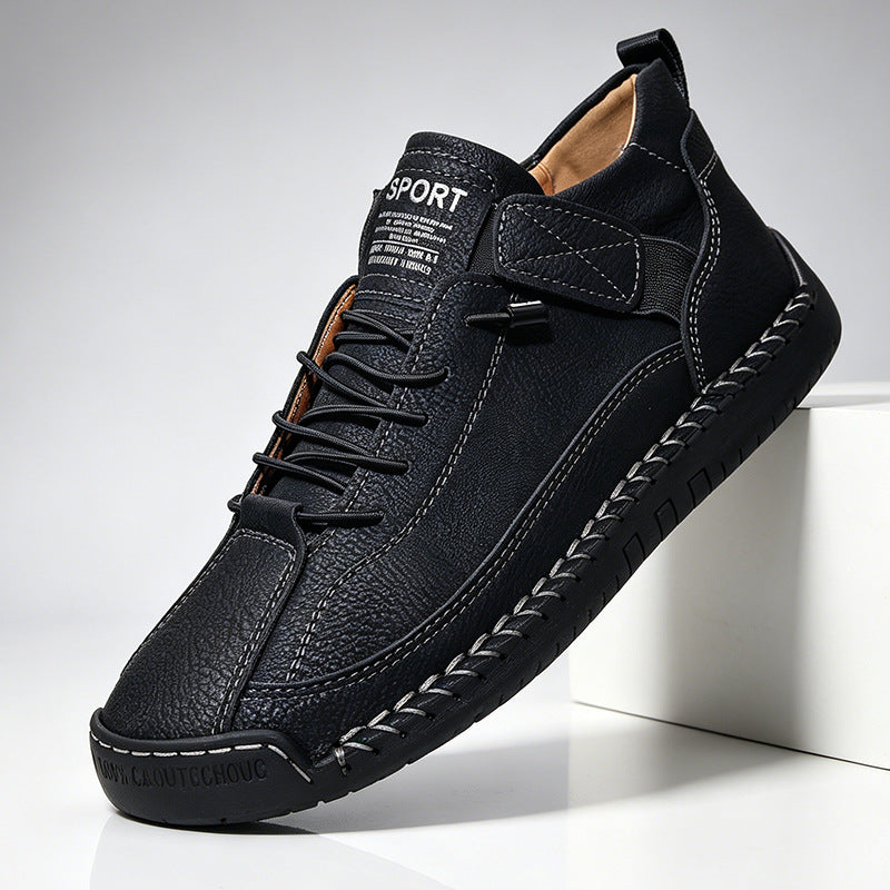 Men's Mid-Top PU Leather Stitched Martin Boots Casual Outdoor Flat Heel Boots