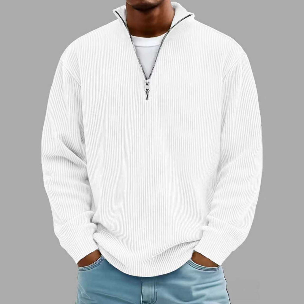 Men's Stand Collar Zipper Corduroy Long Sleeve Polo Shirt teemdrop