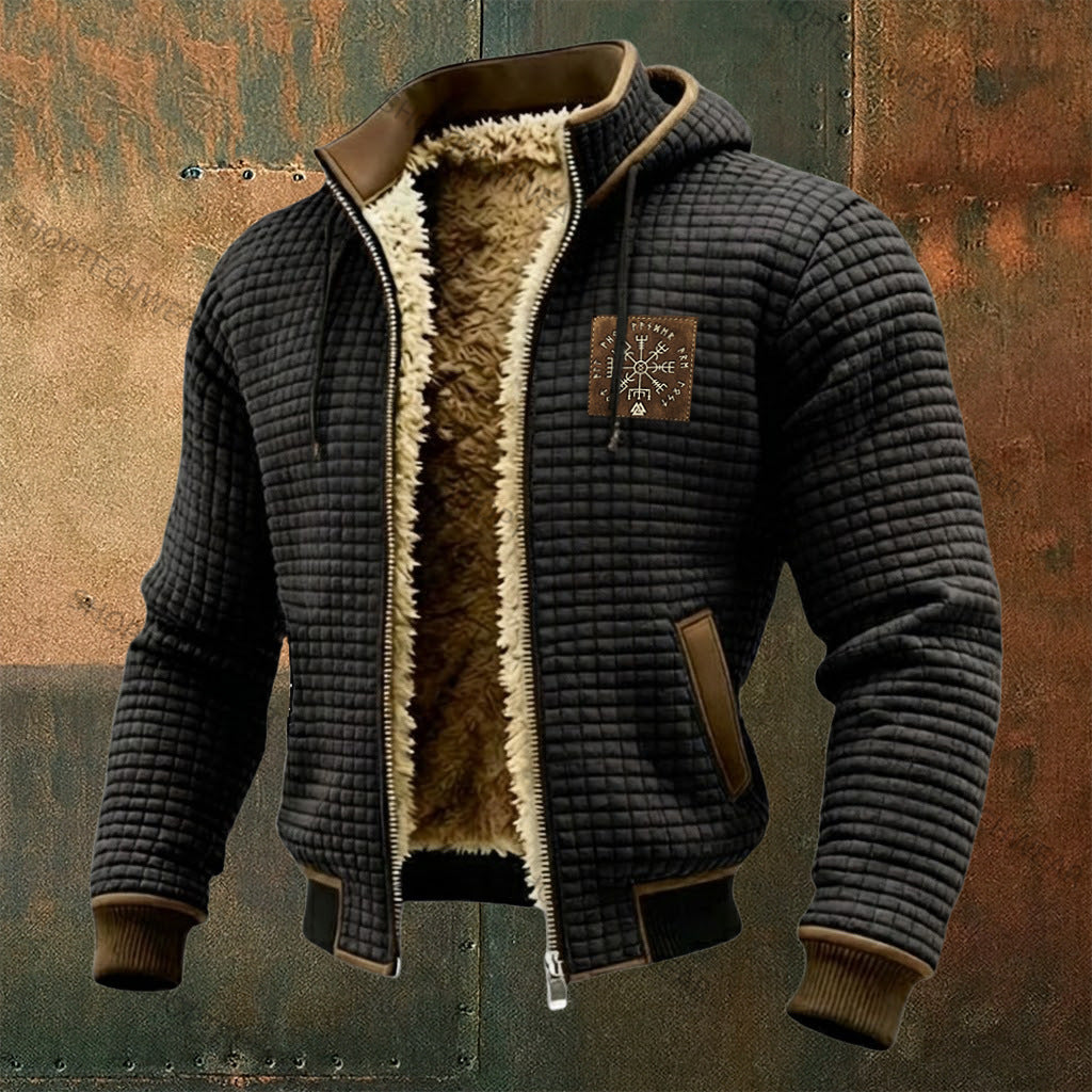 Men's Fleece-Lined Hooded Jacket Winter Thickened Warm Digital Print Zipper Coat teemdrop