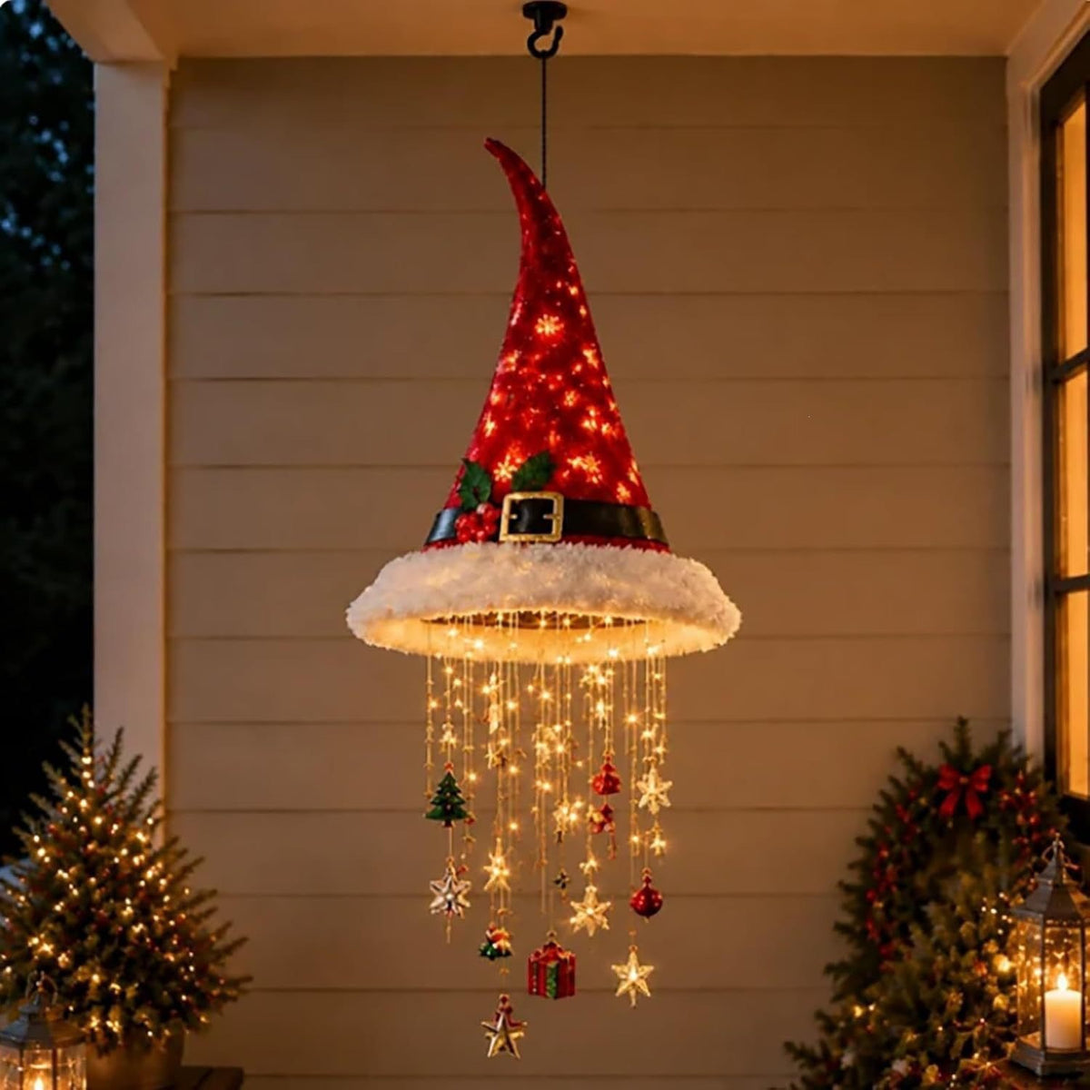 Luminous Christmas Hat Wind Chime Light for Indoor and Outdoor Holiday Decoration teemdrop