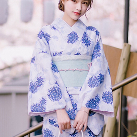Womens Traditional Retro Japanese Camellia Print Kimono Dress with Girdle and Fan Headdress Set teemdrop
