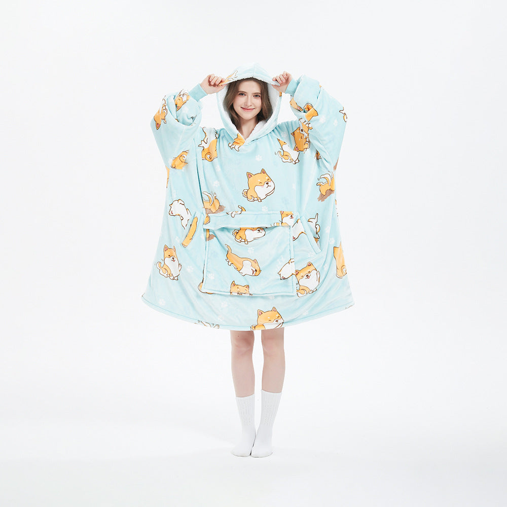 Oversized Flannel Hoodie Blanket with Pocket