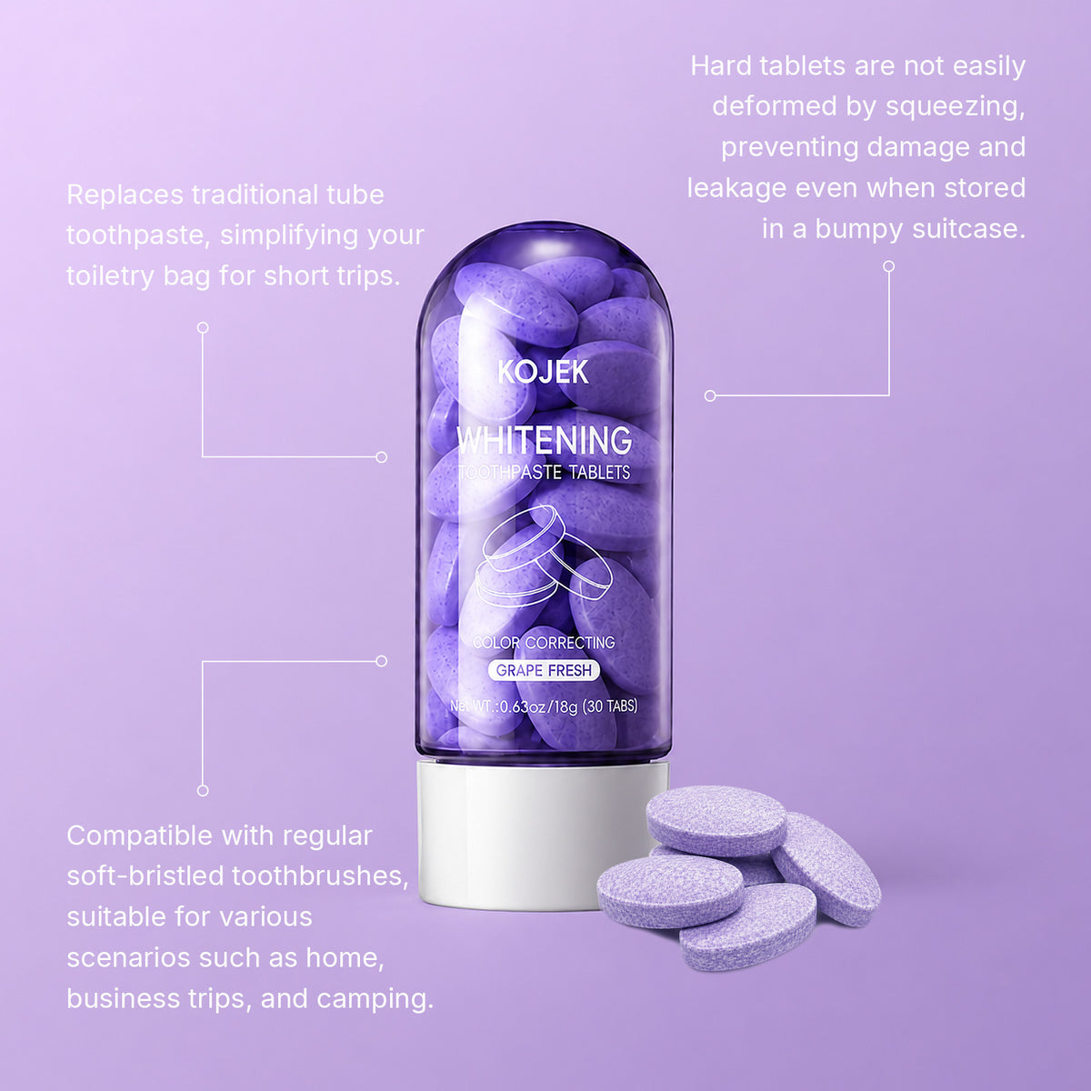 Purple whitening toothpaste tablets