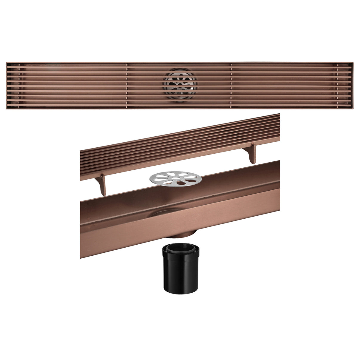 Rose Gold Copper Anti-Odor Concealed Tile Insert Square Linear Floor Drain teemdrop