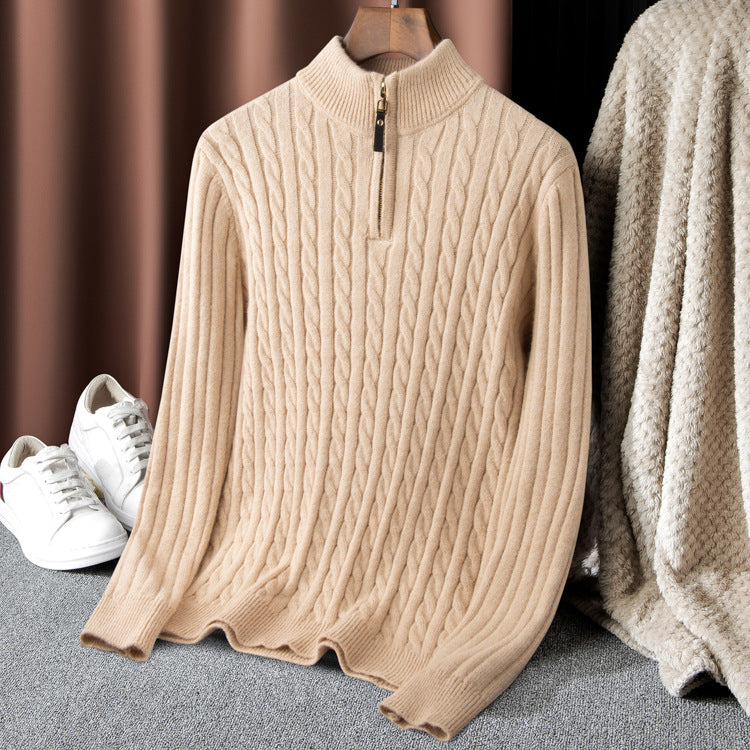Men's Half-Zip Cable Knit Sweater Long Sleeve Pullover