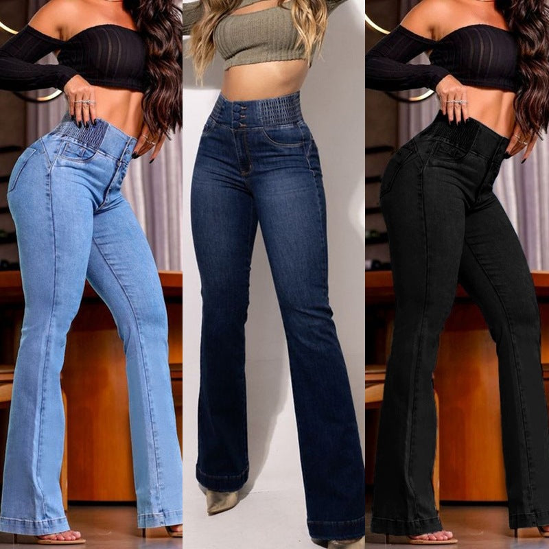 Stretch waistband high-waisted elastic slim-fit long pants teemdrop