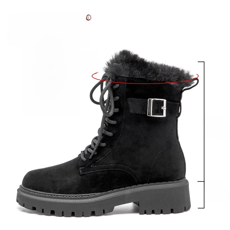 Augusden Women Fleece-Lined Short Snow Boots Thickened Cotton Motorcycle Martin Boots teemdrop