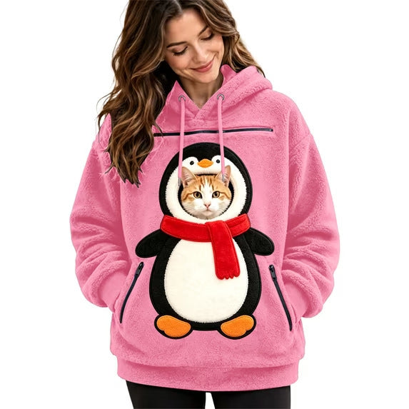 Mens Winter Warm Polar Fleece Lined Hoodie with 3D Printed Christmas Pattern and Zipper Pocket teemdrop
