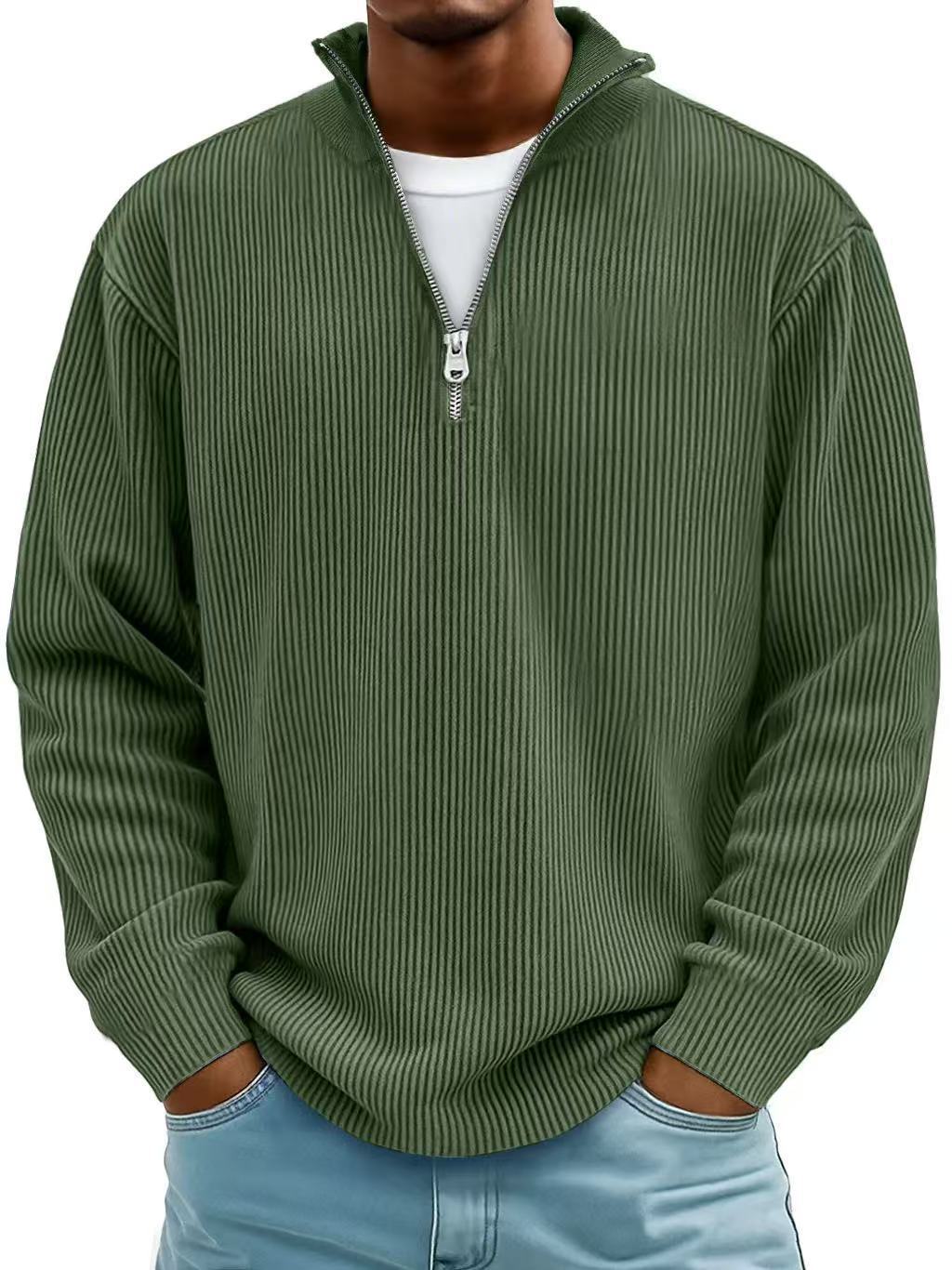Men's Stand Collar Zipper Corduroy Long Sleeve Polo Shirt teemdrop
