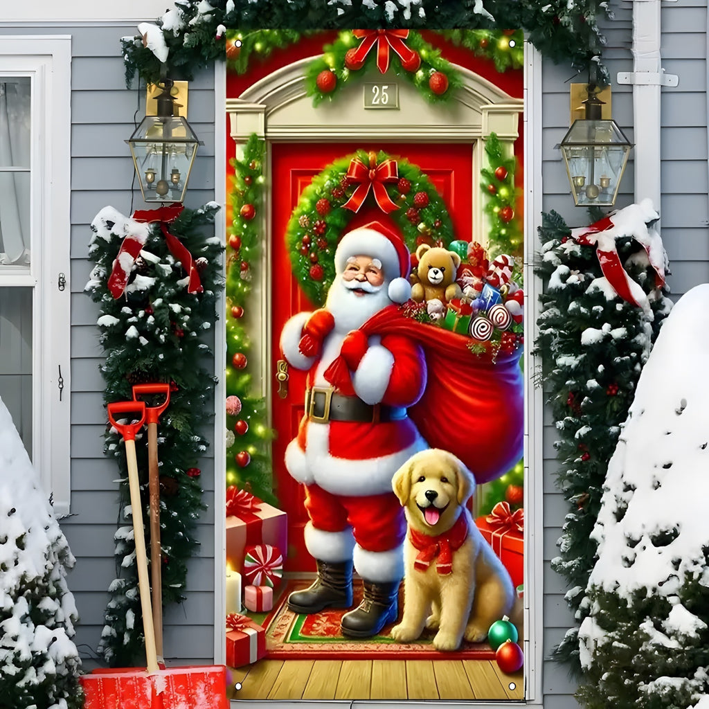 Christmas Santa Claus Polyester Door Cover Decoration 90x180cm teemdrop