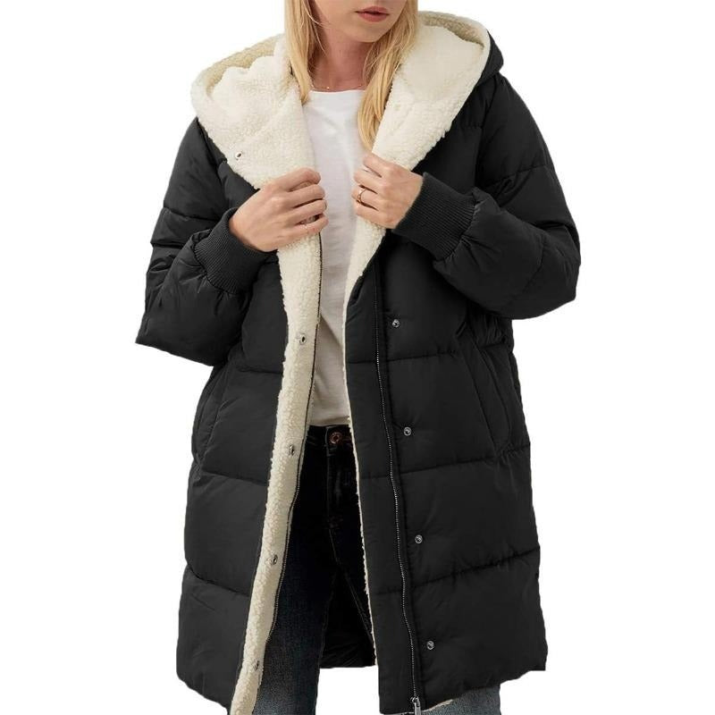 Solid color hooded cotton-padded jacket long-sleeved double-sided velvet slim-fit elegant cardigan teemdrop