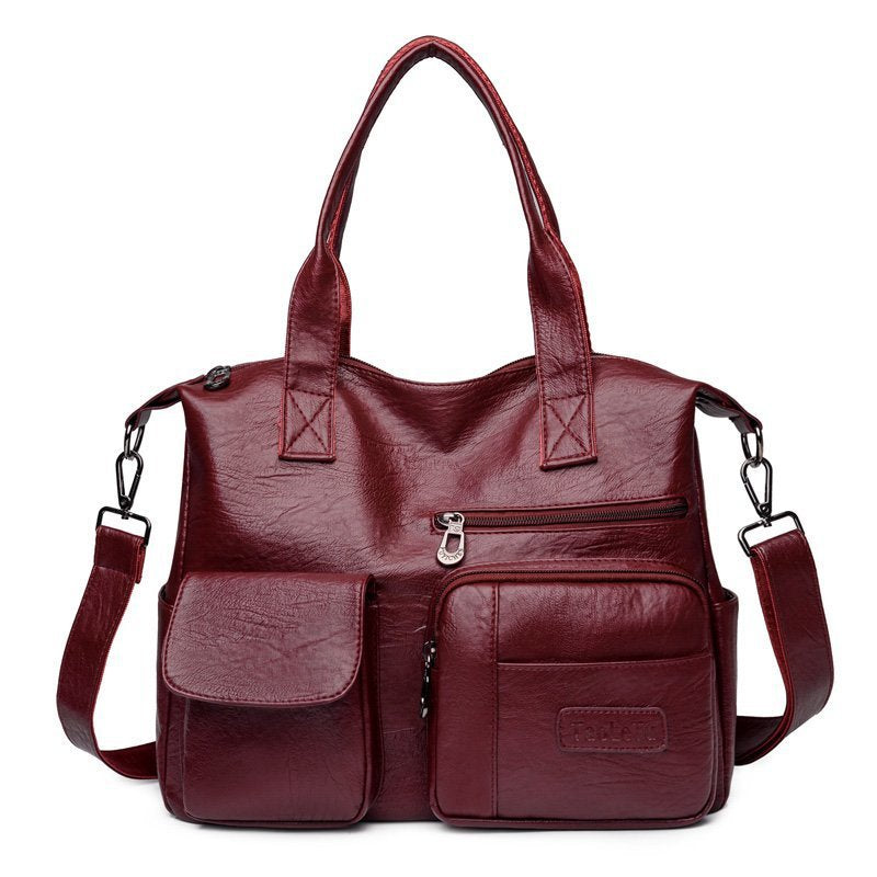 Vintage PU Leather Tote Bag Soft Retro Simple Shoulder Handbag for Women Daily Commuter teemdrop