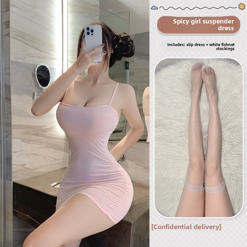 Women Sexy Open Back Lingerie Nightgown Role Play Dress