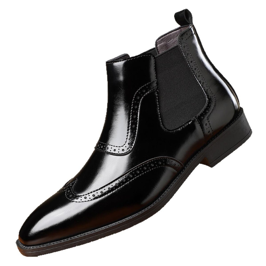 Men's Retro British Style Mid-Top Leather Slip-On Martin Boots teemdrop