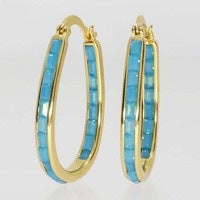 Electroplated Gold Geometric Sapphire Stone Large Earrings