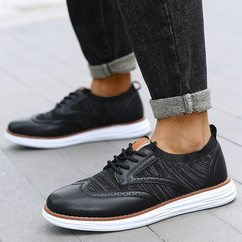 Men British Style Fly-Knit Leather Breathable Casual Shoes teemdrop