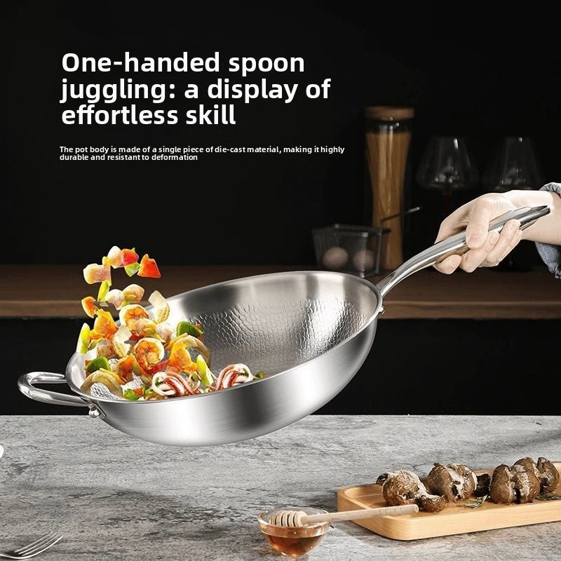 Titanium Hammered Texture Non-Coated Wok with Three-Layer Composite Base teemdrop