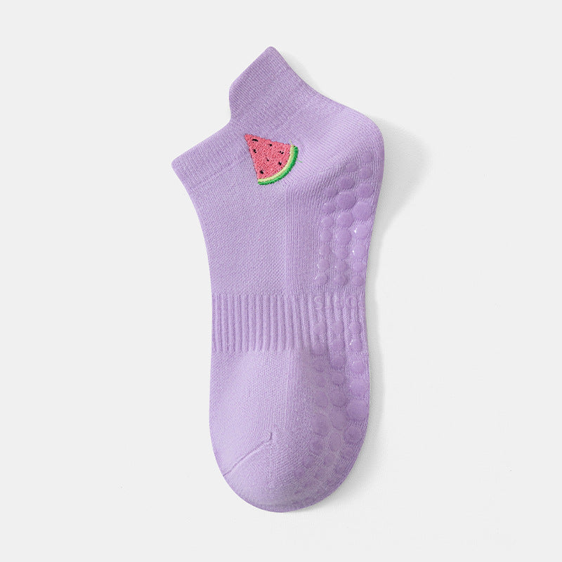 Womens Non-Slip Yoga Socks with Fruit Embroidery