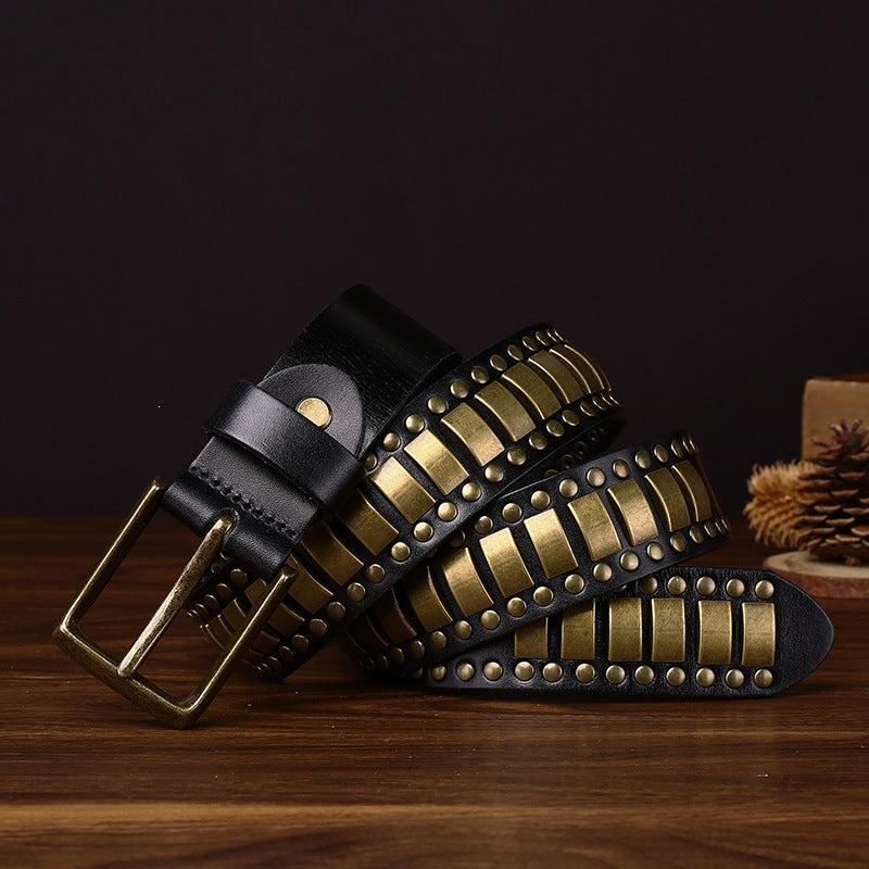Studded Cowhide Leather Belt for Men