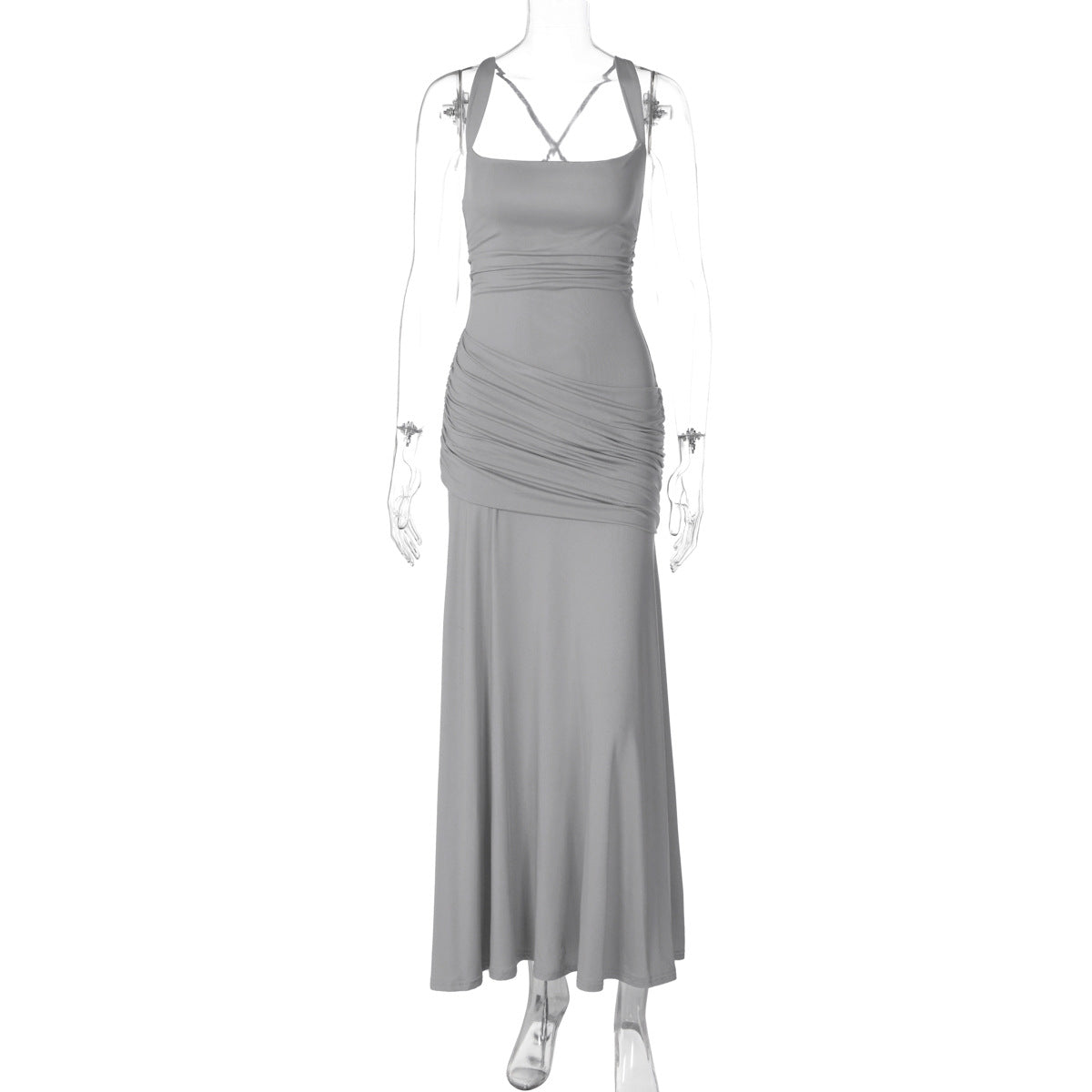 Women's Sleeveless Solid Color Bodycon Maxi Dress with Back Tie teemdrop
