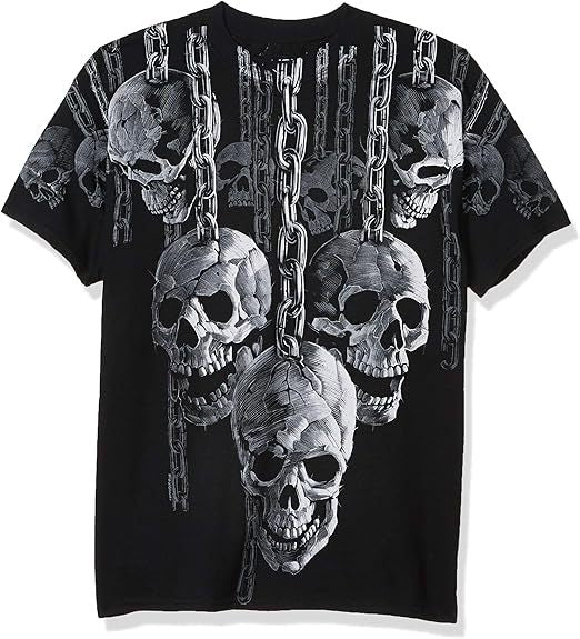 Men's Punk Skull Print Short Sleeve Loose T-Shirt teemdrop