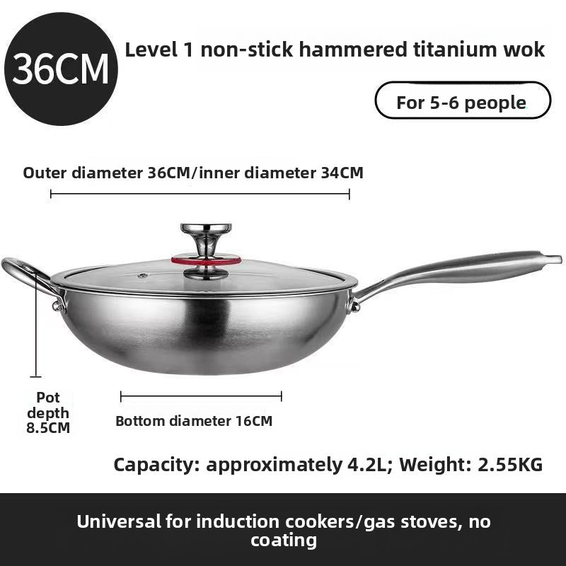 Titanium Hammered Texture Non-Coated Wok with Three-Layer Composite Base teemdrop