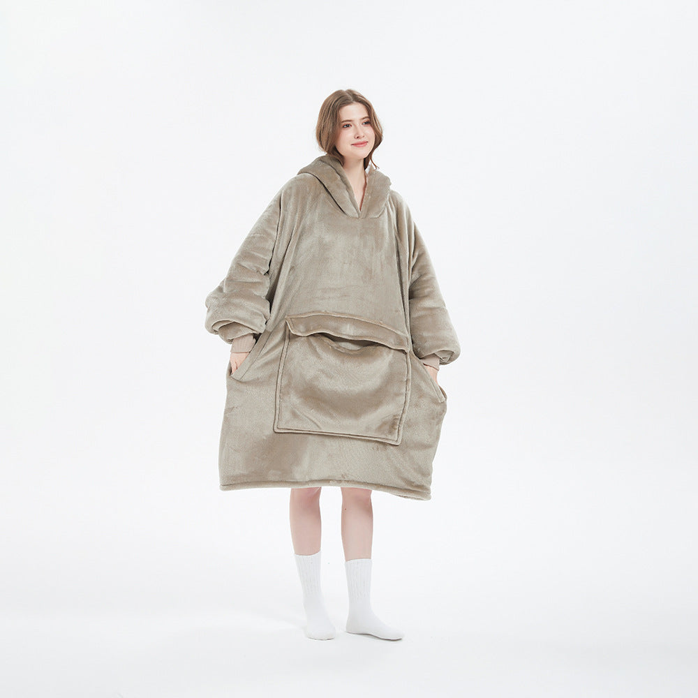 Oversized Flannel Hoodie Blanket with Pocket