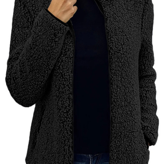 Women's Stand Collar Solid Color Zip-Up Bubble Fleece Jacket