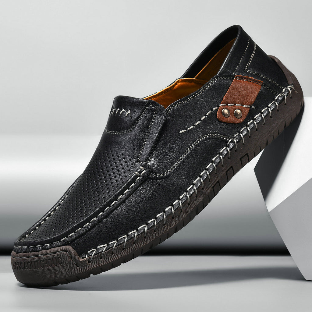 Men's Hand-Stitched Super Fiber Slip-On Flat Casual Loafers teemdrop