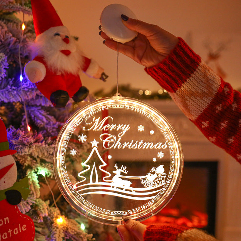 24cm Acrylic Battery Powered LED Suction Cup Christmas Pendant Lamp for Window Decoration