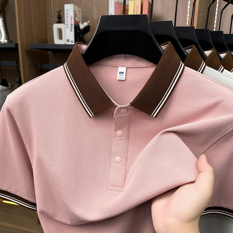 Men's Short Sleeve Polo Shirt Solid Color Lapel Casual Lightweight Summer T-Shirt teemdrop