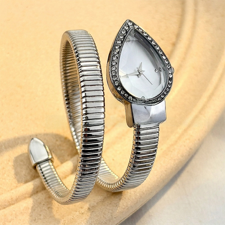 Women's Snake-Shaped Water Drop Dial Wrap-Around Bracelet Quartz Watch