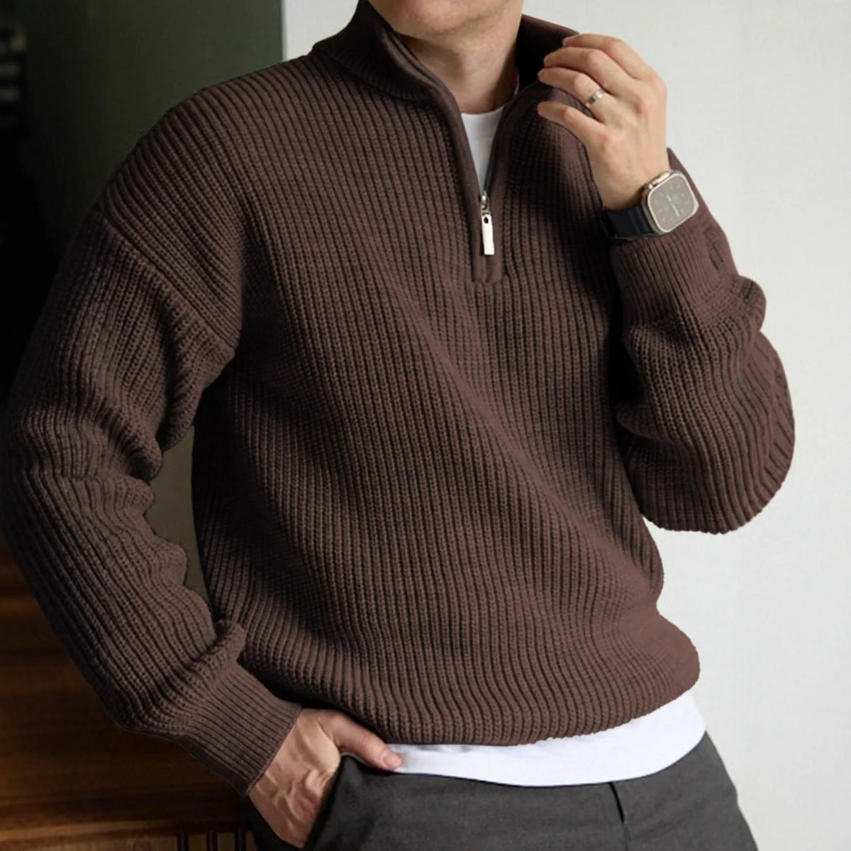 Men's Half-Zip Stand Collar Knit Pullover