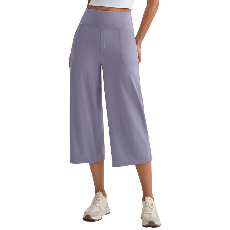 Women's Naked-Feel High-Waist Loose Wide-Leg Yoga Capri Pants teemdrop