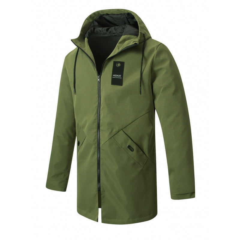 Men's Slim-Fit Mid-Length Windbreaker with Hood
