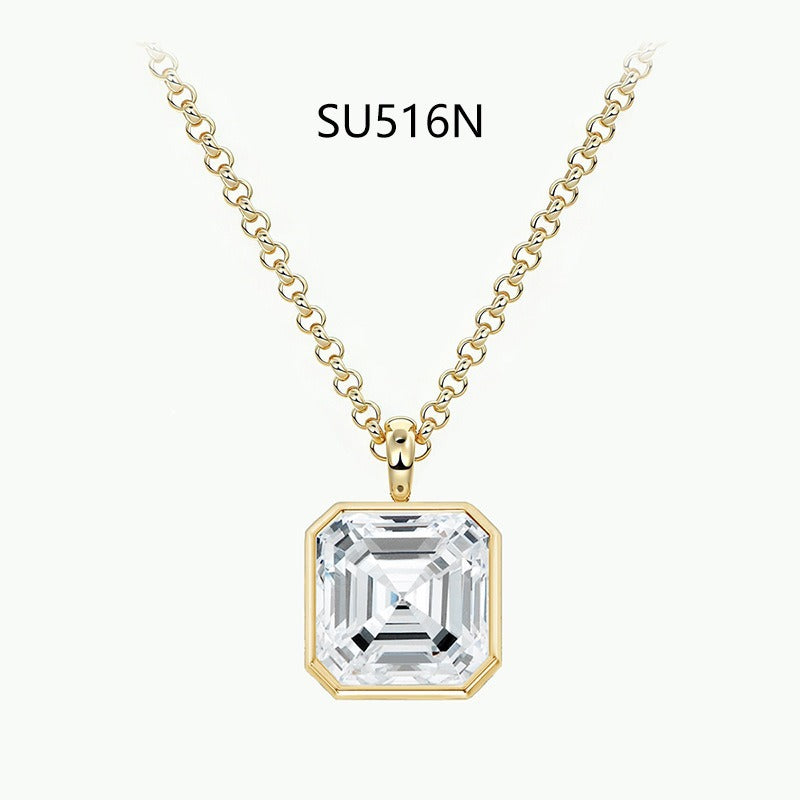 S925 Sterling Silver Gold-Plated Moissanite Pendant Necklace Simple Bezel Set Multi-Shape Jewelry teemdrop