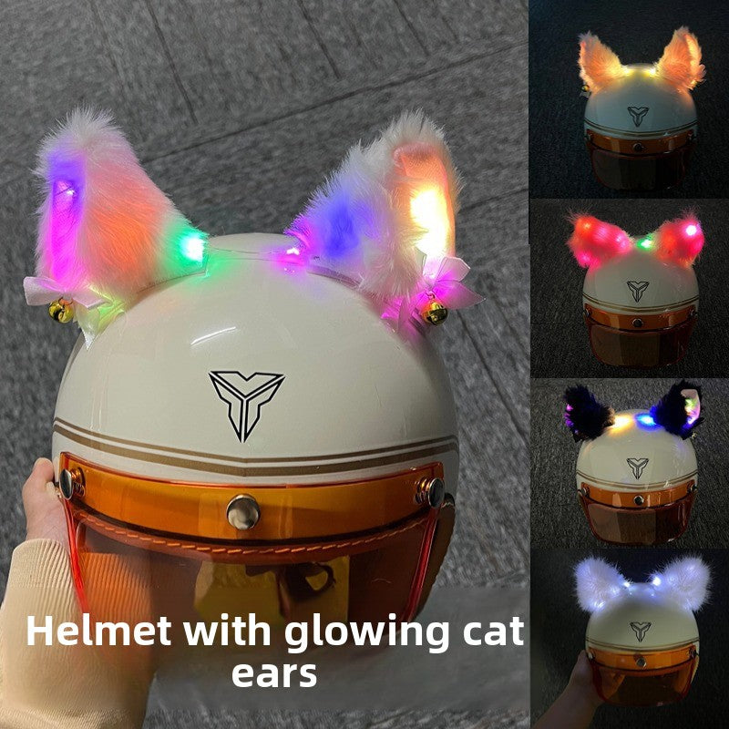 Luminous Plush Fox Ear Helmet Decoration teemdrop
