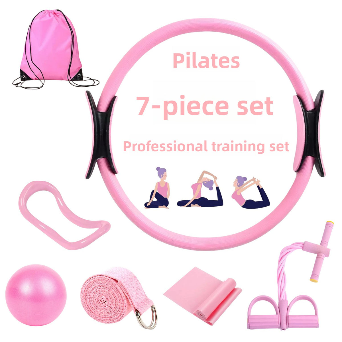 Multi-Piece Yoga Ring and Pilates Resistance Band Set teemdrop