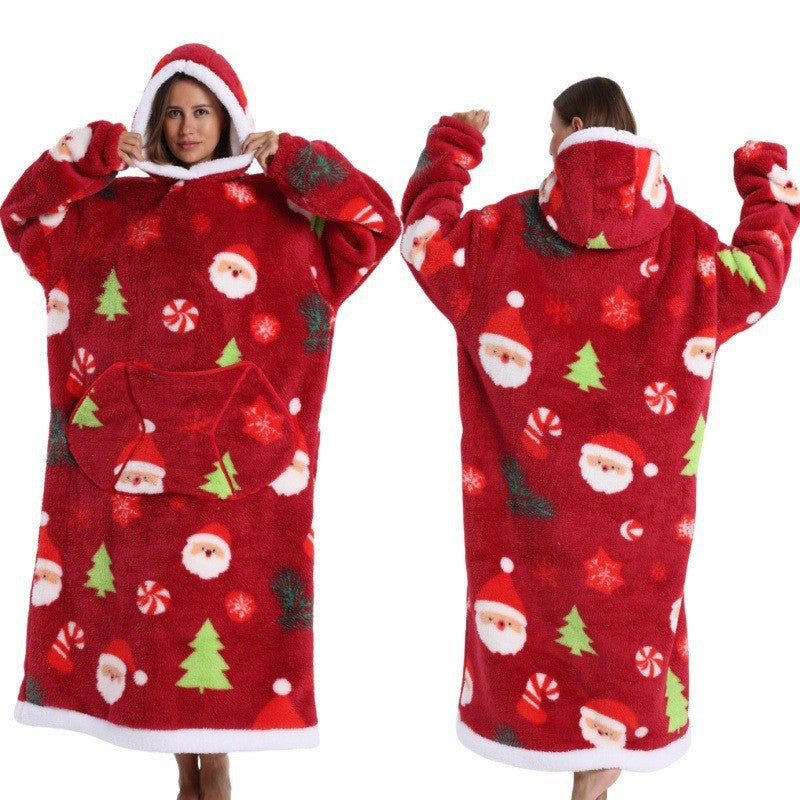 Women Men Winter Thickened Warm Hooded Blanket Pajamas teemdrop