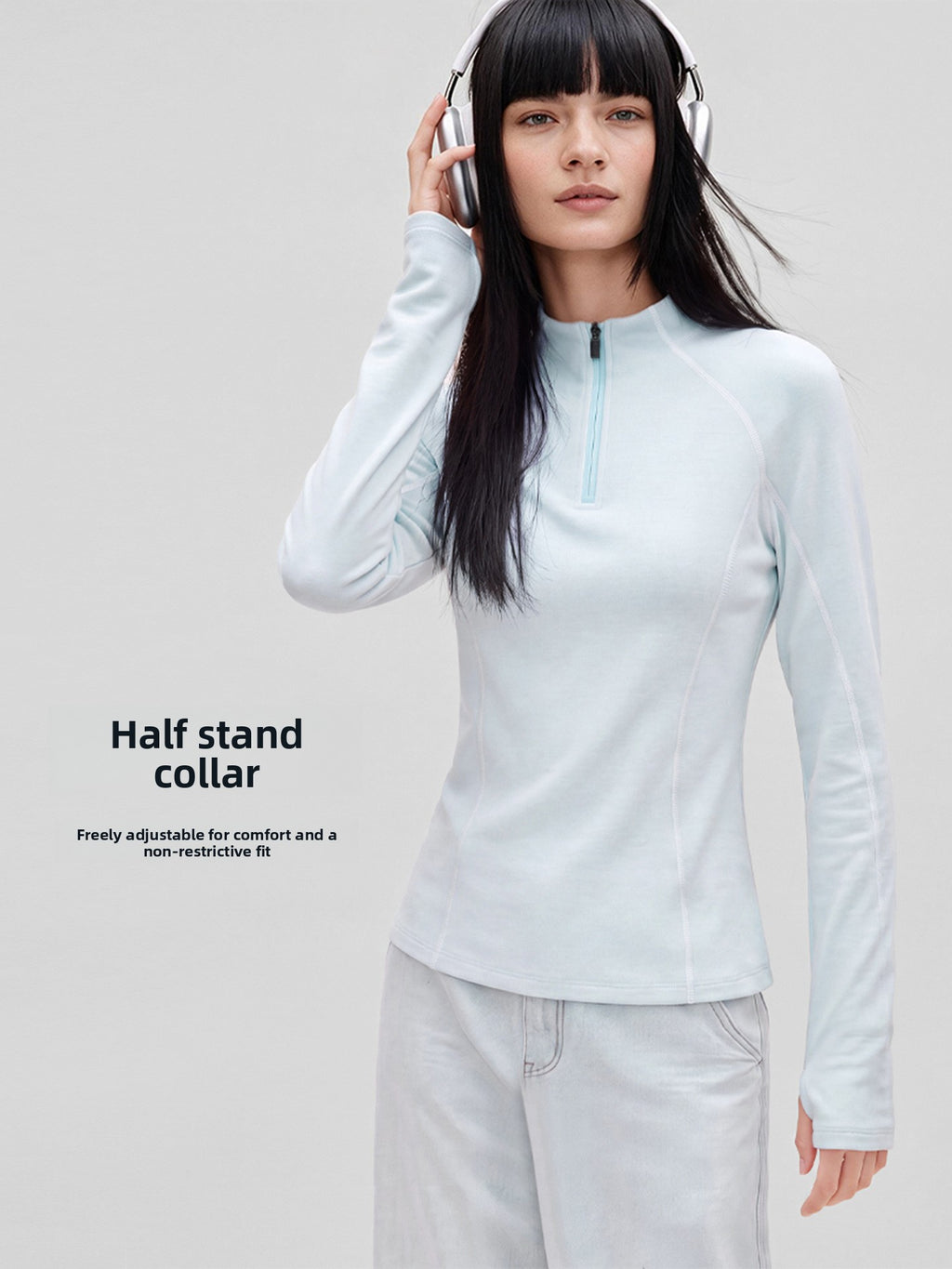 Women's Half-Zip Slim Fit Long Sleeve Yoga Top teemdrop