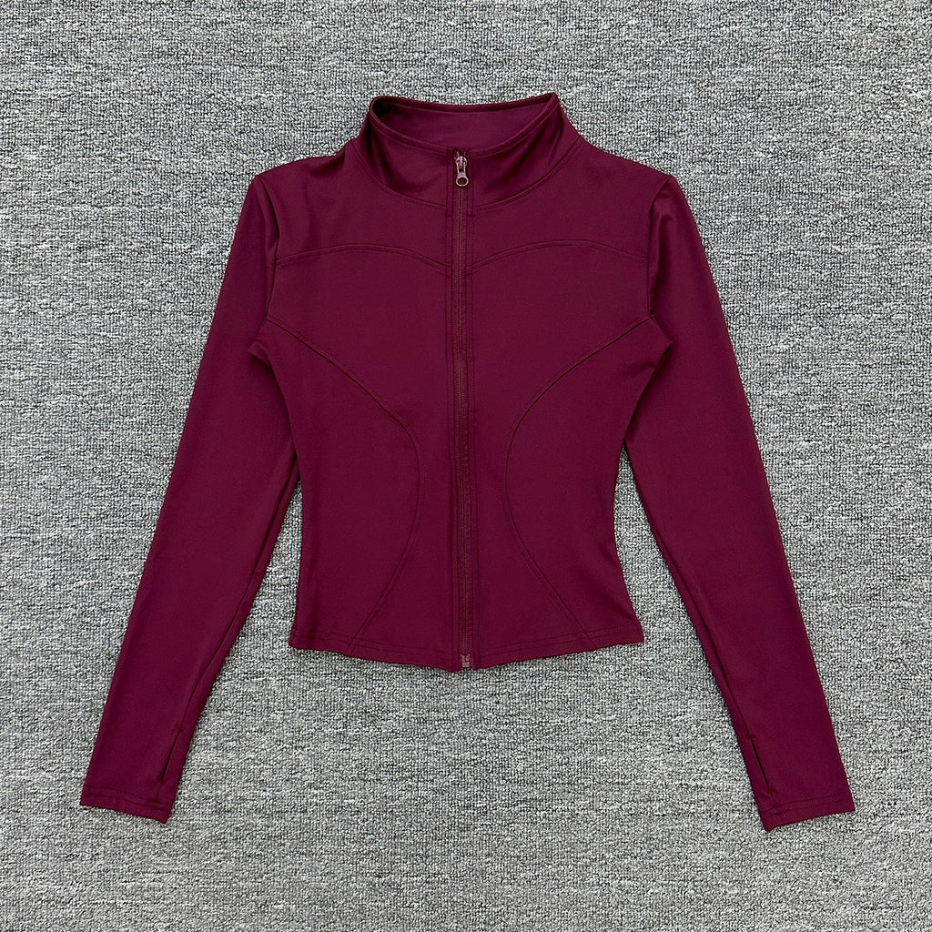Womens Stand Collar Sports Jacket with Thumb Holes