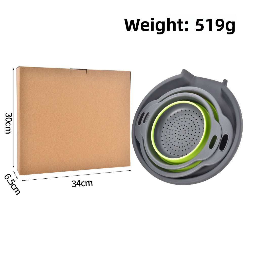 Silicone Collapsible Kitchen Washbasin with Adjustable Base, Dual-Handle Fruit and Vegetable Draining Basket