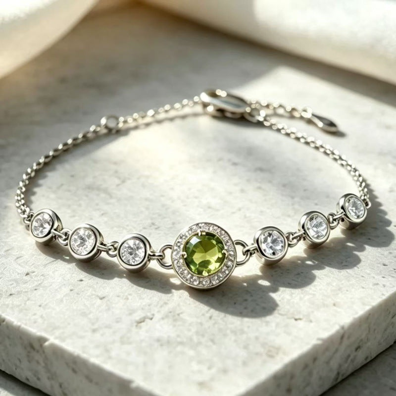 Women's S925 Silver Birthstone Bracelet with Natural Gemstones Gold Plated