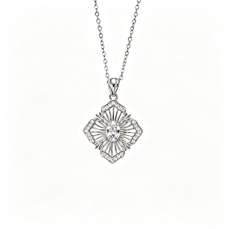 S925 Sterling Silver Natural Birthstone Geometric Pendant Necklace