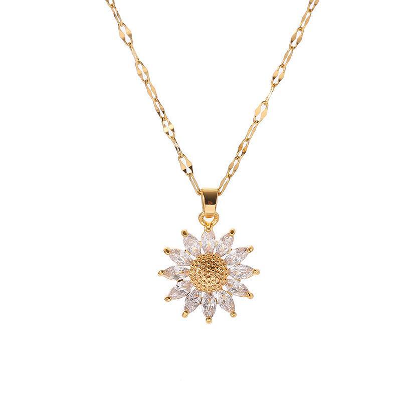 Vintage Sunflower Pendant Titanium Steel Necklace for Women