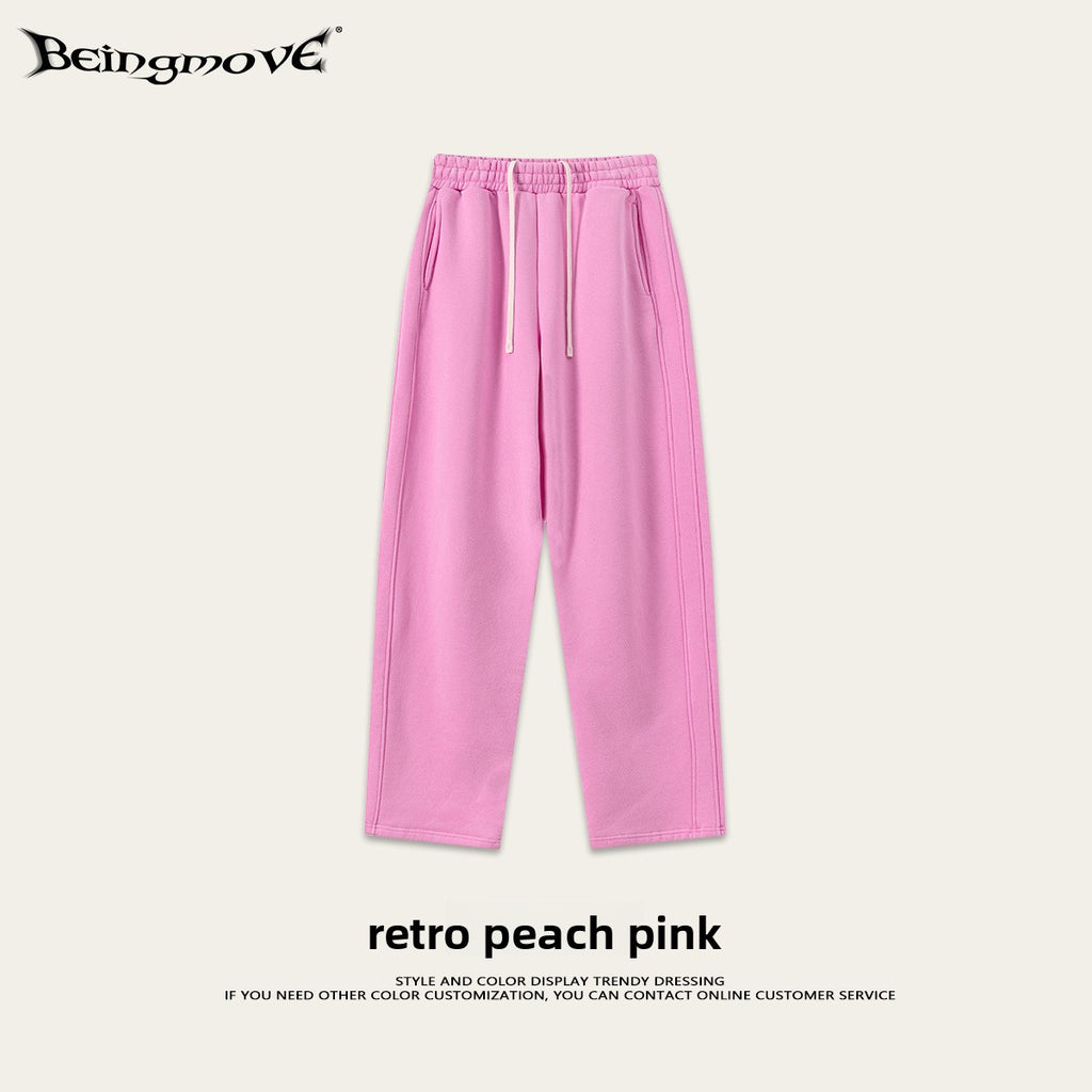 Retro Washed 400g Fleece Lined Curved Cut Straight Leg Sweatpants for Men teemdrop